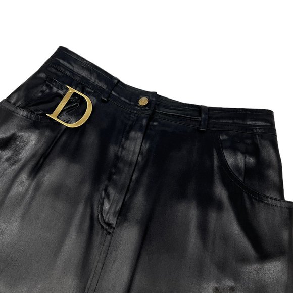 Christian Dior Vintage D Buckle Satin Skirt #40 Zip Black Gold [103155] - Picture 6 of 10